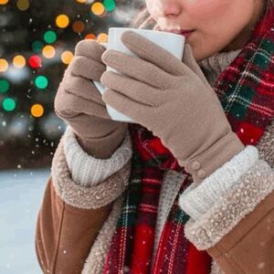 Ladies Taupe Touch Screen Fashionable Winter Gloves